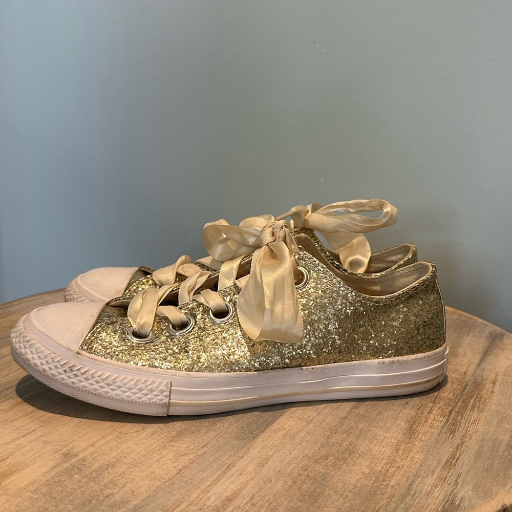Converse AllStar Gold Glitter Ribbon Tie sneakers Juniors size 5